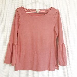 J. Crew Red/White stripped  bell sleeve shirt